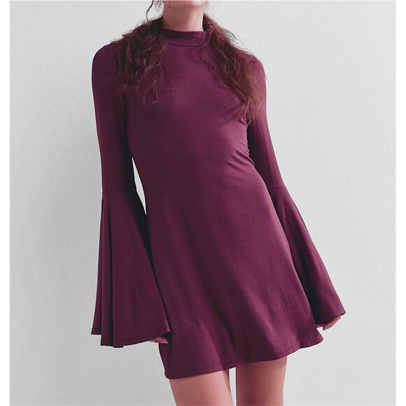 Free People FP Beach Dare To Dance Mini Dress Tunic Bell Sleeve Magenta Size L - Picture 1 of 10